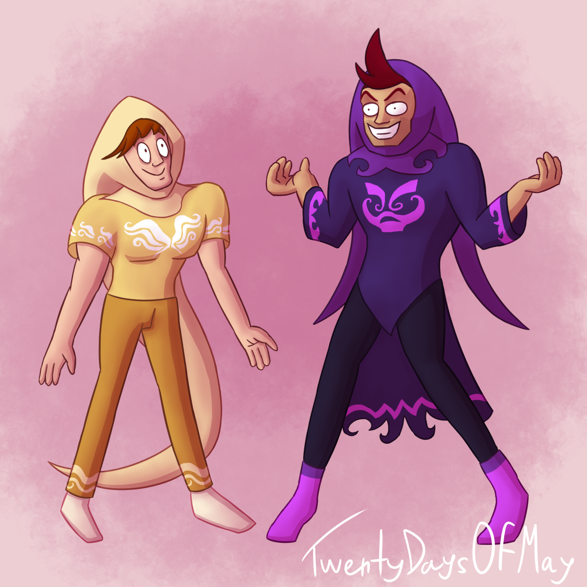 A drawing of Glass Joe as an Heir of Hope and Aran Ryan as a Witch of Rage.